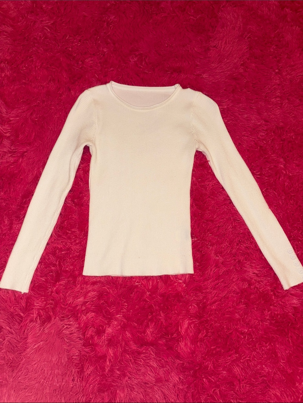 SHEIN Cream Ribbed Long-Sleeve Slim Fit Sweater Top